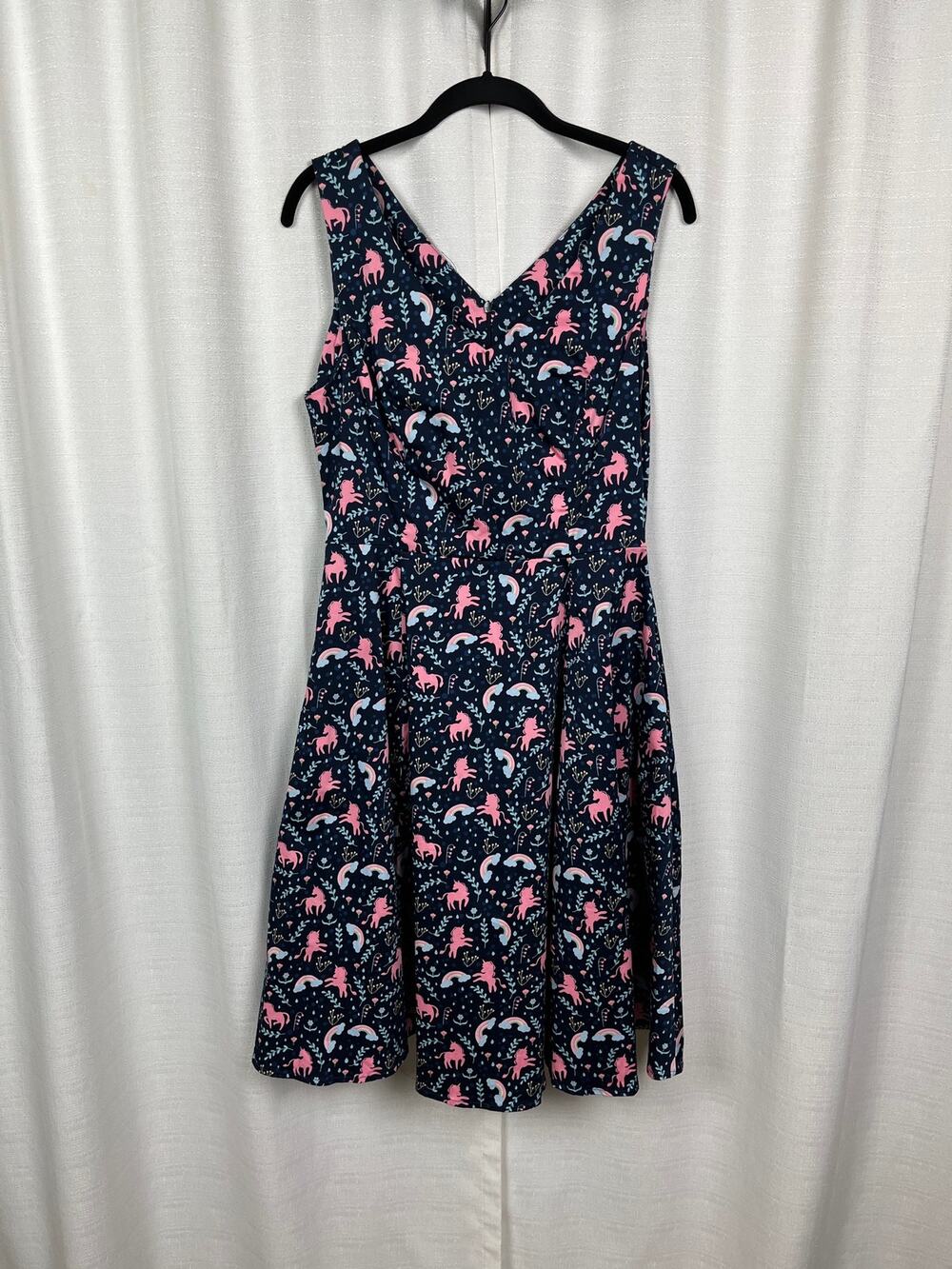 ModCloth Eva Rose Unicorn Rainbow Fit&Flare Swing Dress Sz.L